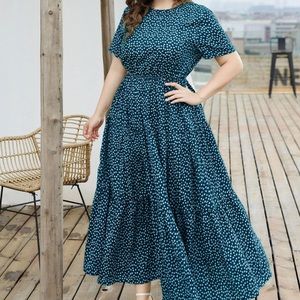 NEW Teal Blue Floral Ruffle Swing Maxi Dress, 2X